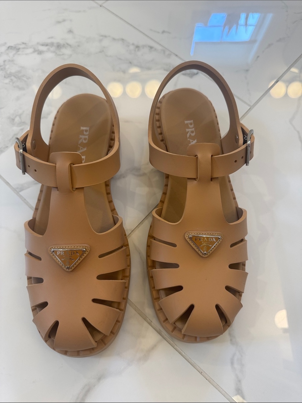 Prada Rubber Fisherman Sandals – Nude/Beige – Size 11